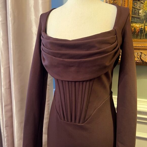 NWOT Lavish Alice Cowl Corset Ponte Chocolate Brown Midi Dress US Size 10 - Picture 9 of 10